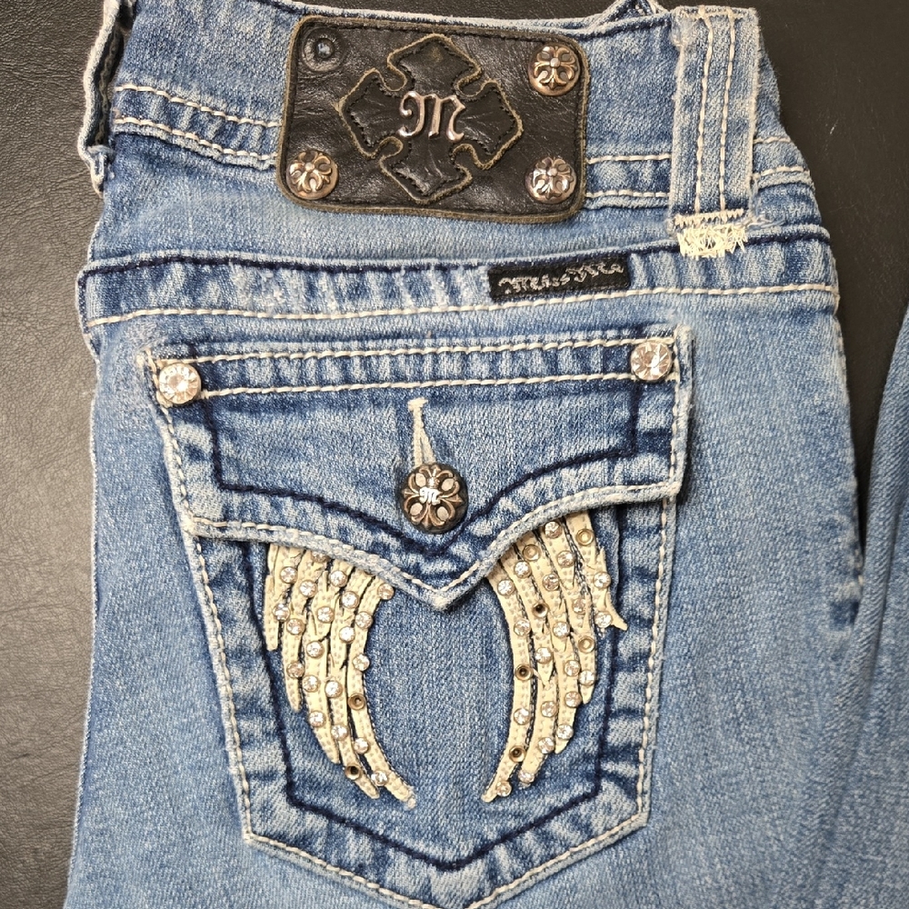Miss Me Light Blue Skinny Jeans with Embellished Pockets